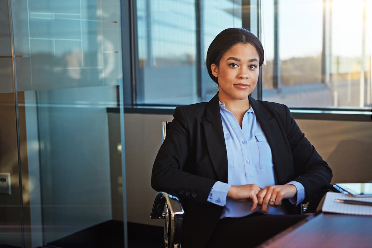 A female corporate manager at her desk